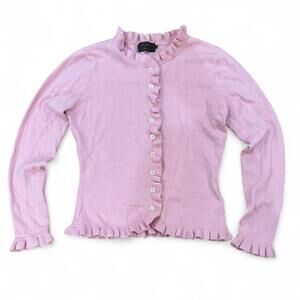 100% cashmere pink ruffle cardigan sz. M/L